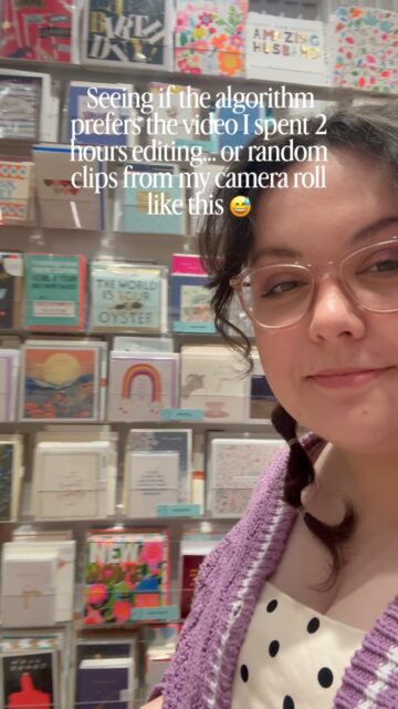 Genuinely intrigued at this point about who sees what!
Shopping in one of my favourites @postmarkonline at London WaterlooVD: A white female woman in a wheelchair, shopping in a stationery store. The text on screen reads ‘Seeing if the algorithm prefers a video I spent 2 hours editing or a quick clip from my camera roll.